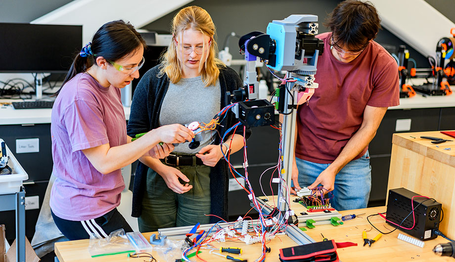 Rose-Hulman students work on a project in an Engineering Design lab.